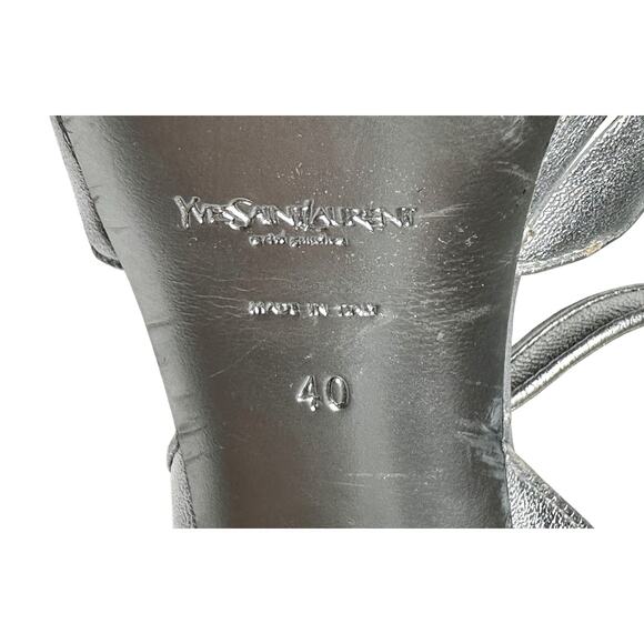 Saint Laurent Tribute Metallic Silver Platform Ankle Strap Heels Sandals 40 - Picture 8 of 8